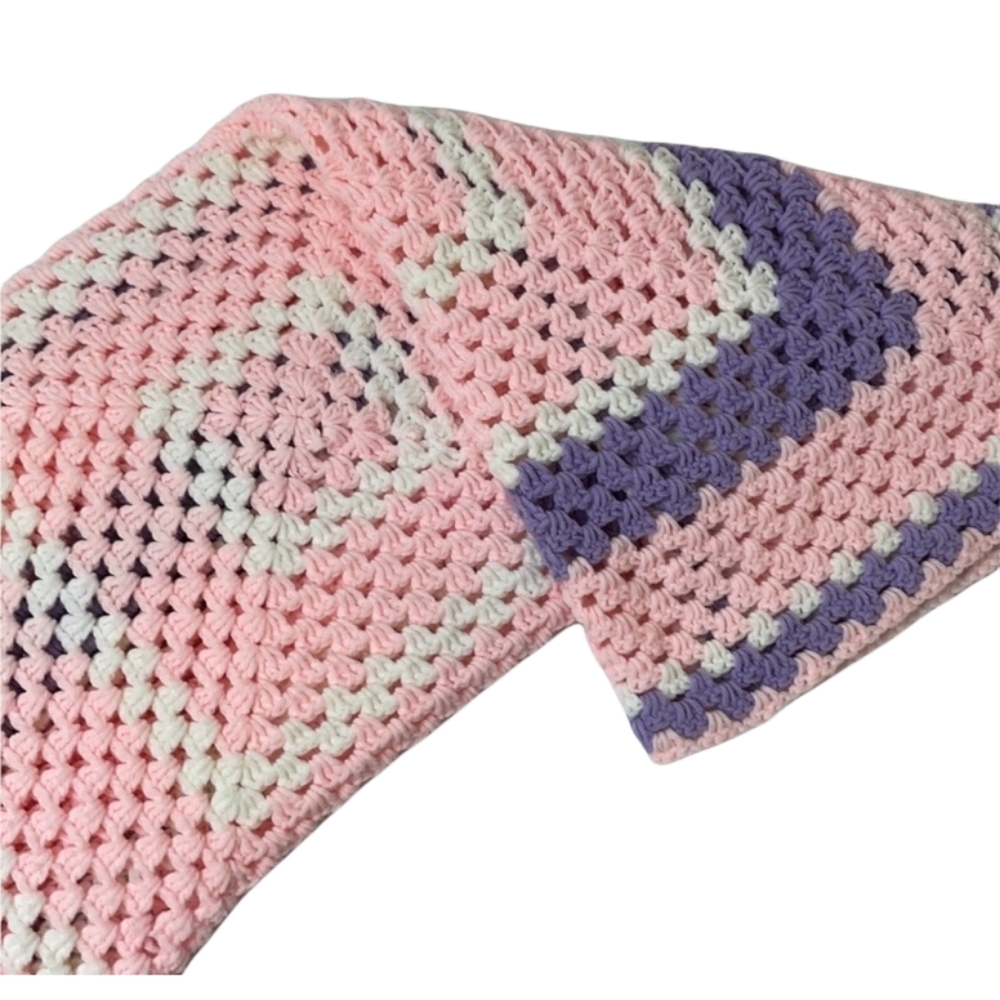 Hand Crocheted Blanket Handmade Quilt Hand Crafted Quilt Colorful Knit Lavender - Picture 4 of 12
